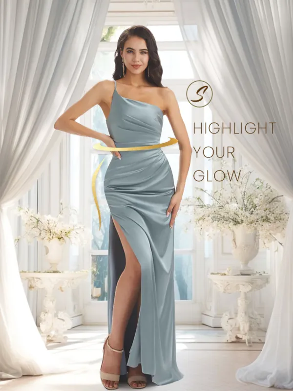 Sexy Soft Satin One Shoulder Side Slit Mermaid Long Bridesmaid Dresses sold by ChicSew