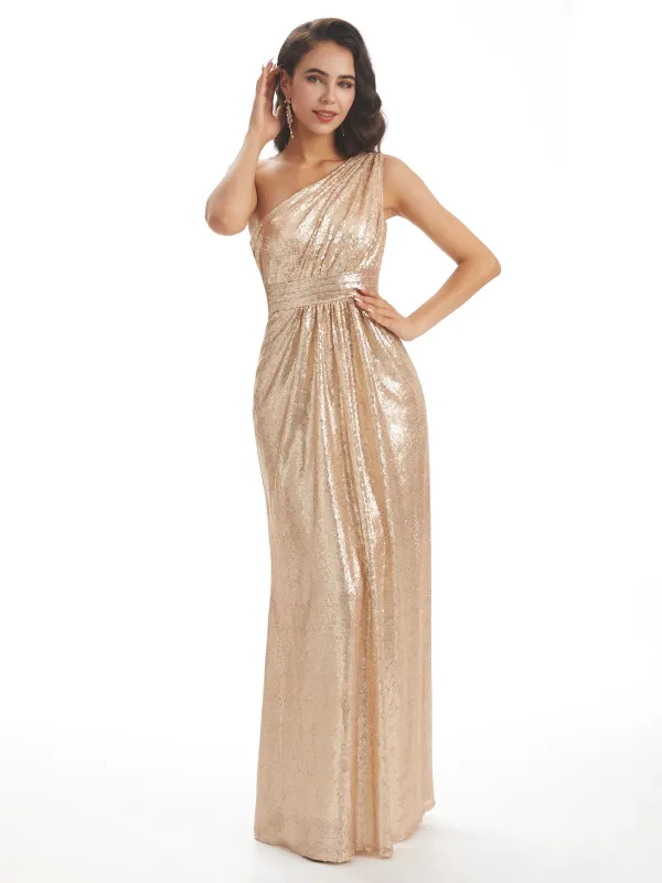 Sexy Sequin One Shoulder Sleeveless Long Mermaid Bridesmaid Dresses sold by ChicSew