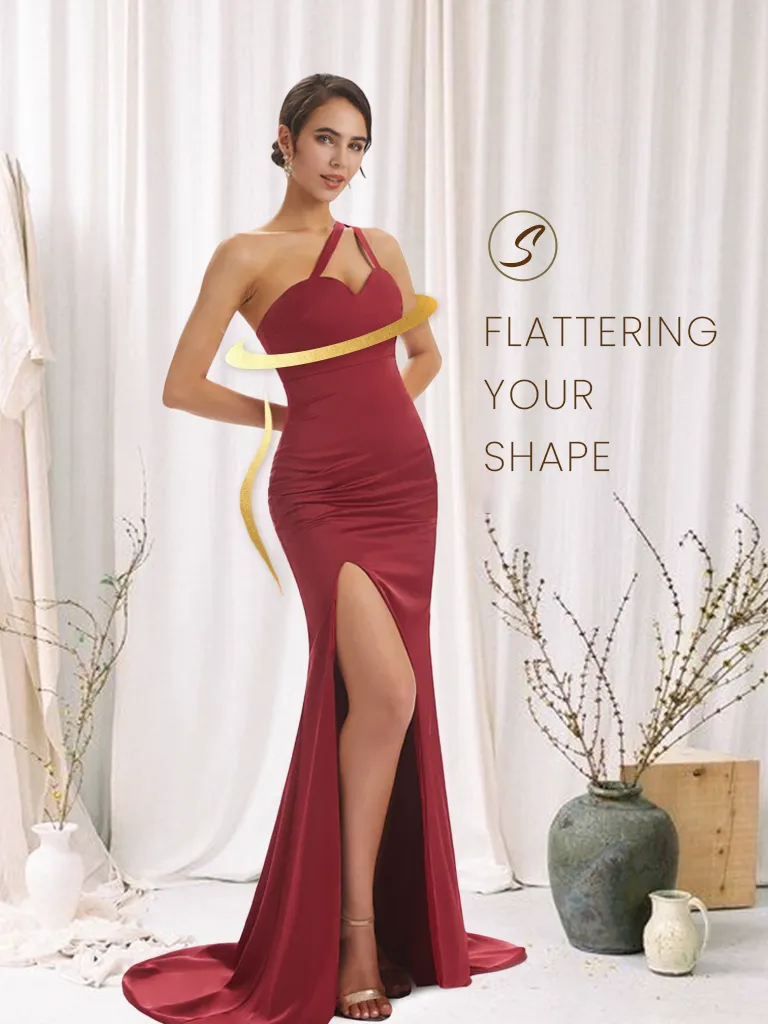 Sexy One Shoulder Soft Satin Side Slit Mermaid Long Maxi Bridesmaid Dresses sold by ChicSew