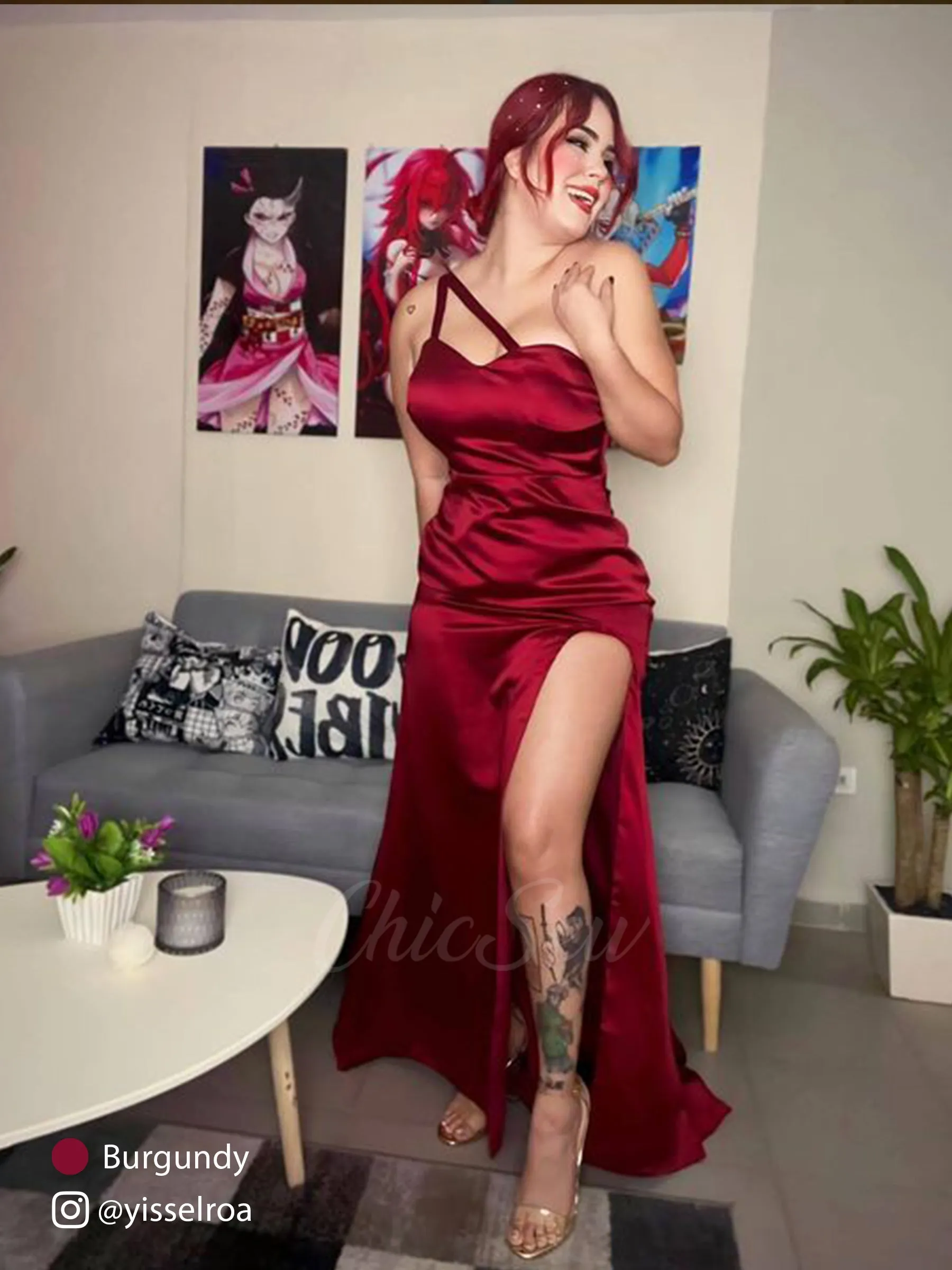 Sexy One Shoulder Soft Satin Side Slit Mermaid Long Maxi Bridesmaid Dresses sold by ChicSew product image thumbnail 2