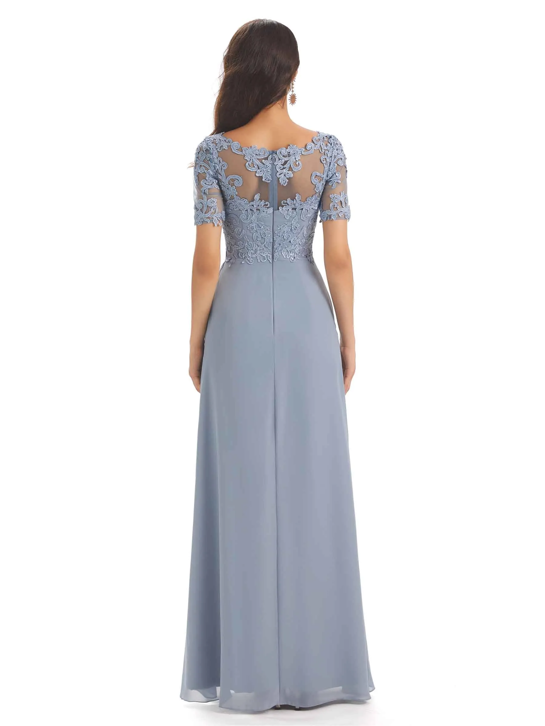 Elegant Lace Short Sleeves Chiffon V-neck Floor-length Mother of The Bride Dresses sold by ChicSew product image thumbnail 3