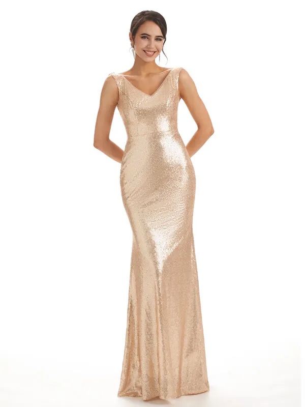 Sparkly Sequin V-neck Floor-Length Mermaid Bridesmaid Dresses sold by ChicSew product image thumbnail 4