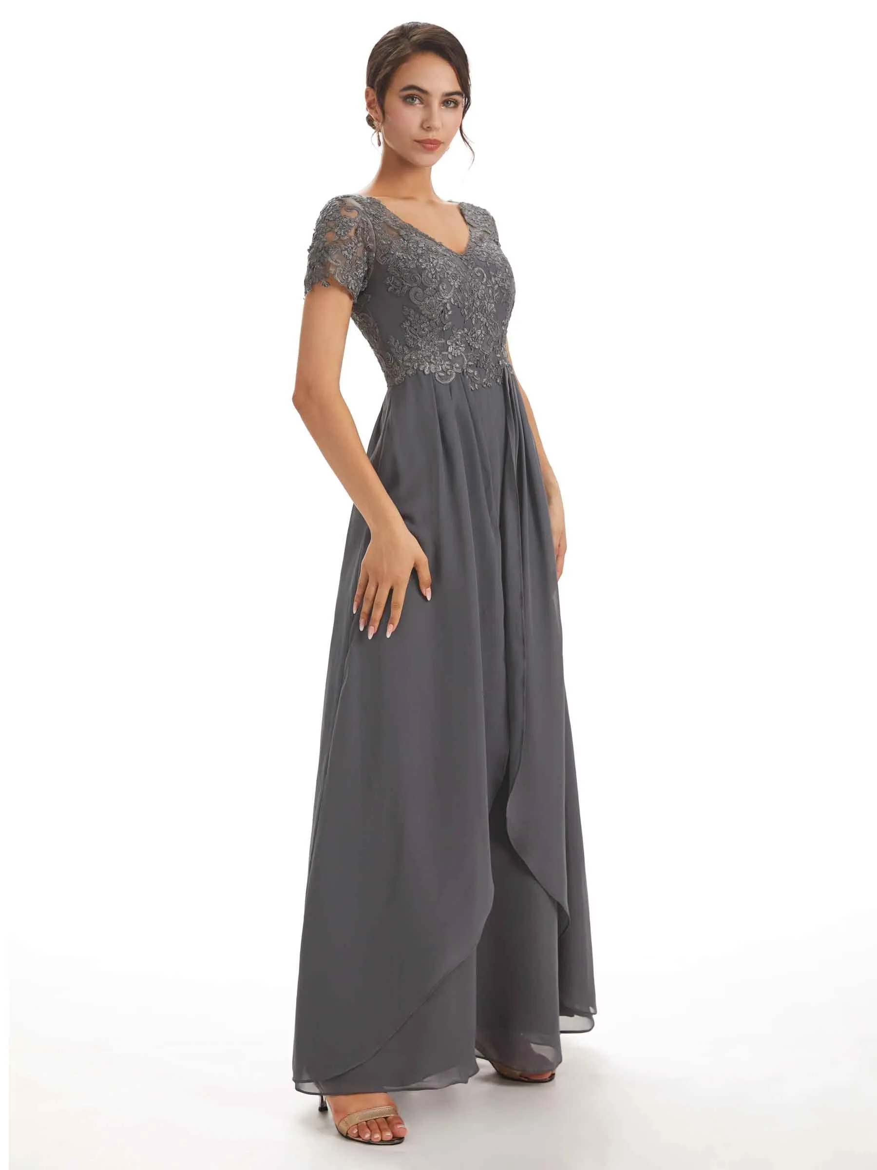 Chiffon Short Sleeves V-neck Applique Floor-Length Elegant Mother Of The Groom Dresses sold by ChicSew product image thumbnail 5