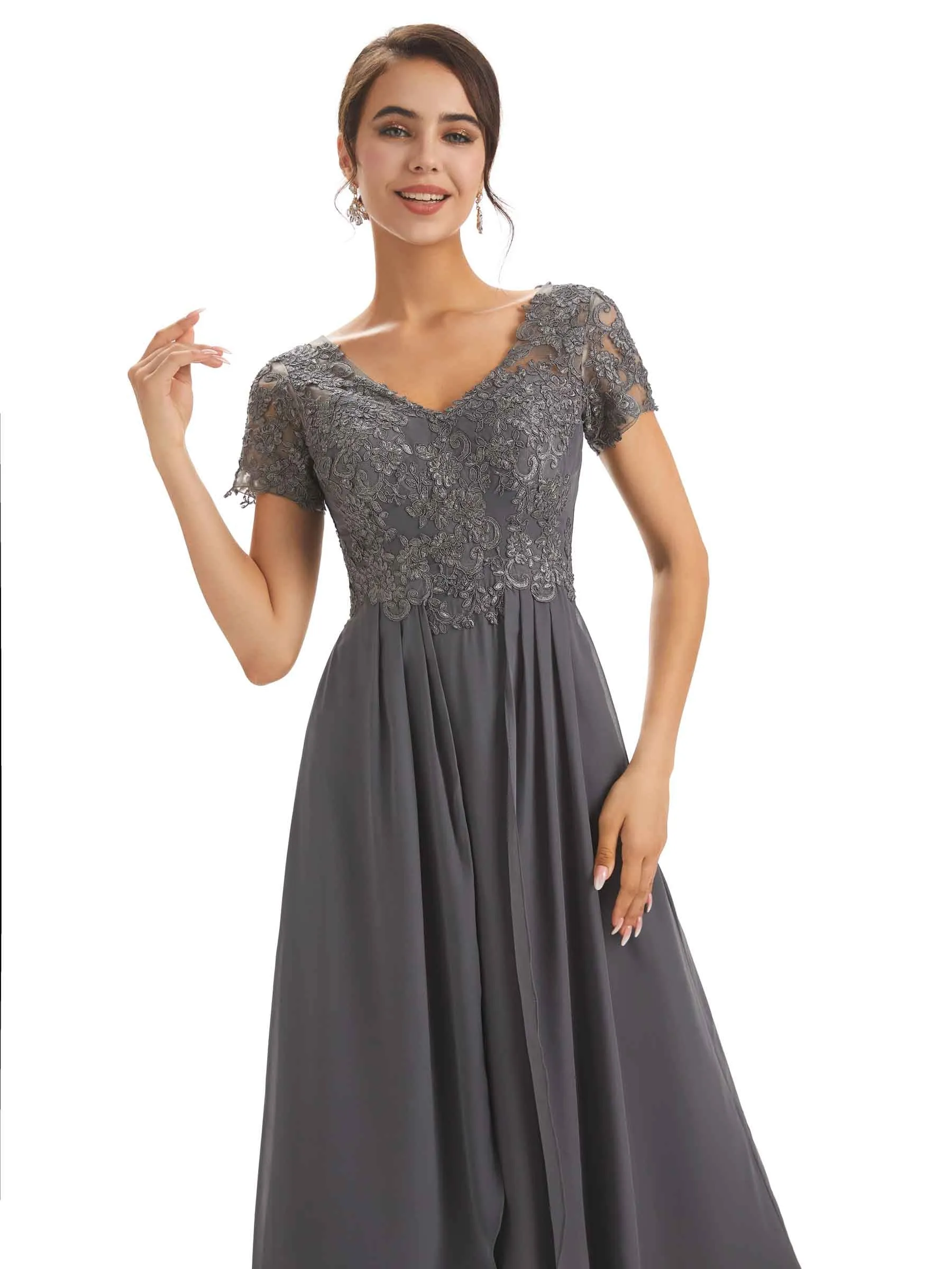 Chiffon Short Sleeves V-neck Applique Floor-Length Elegant Mother Of The Groom Dresses sold by ChicSew product image thumbnail 4