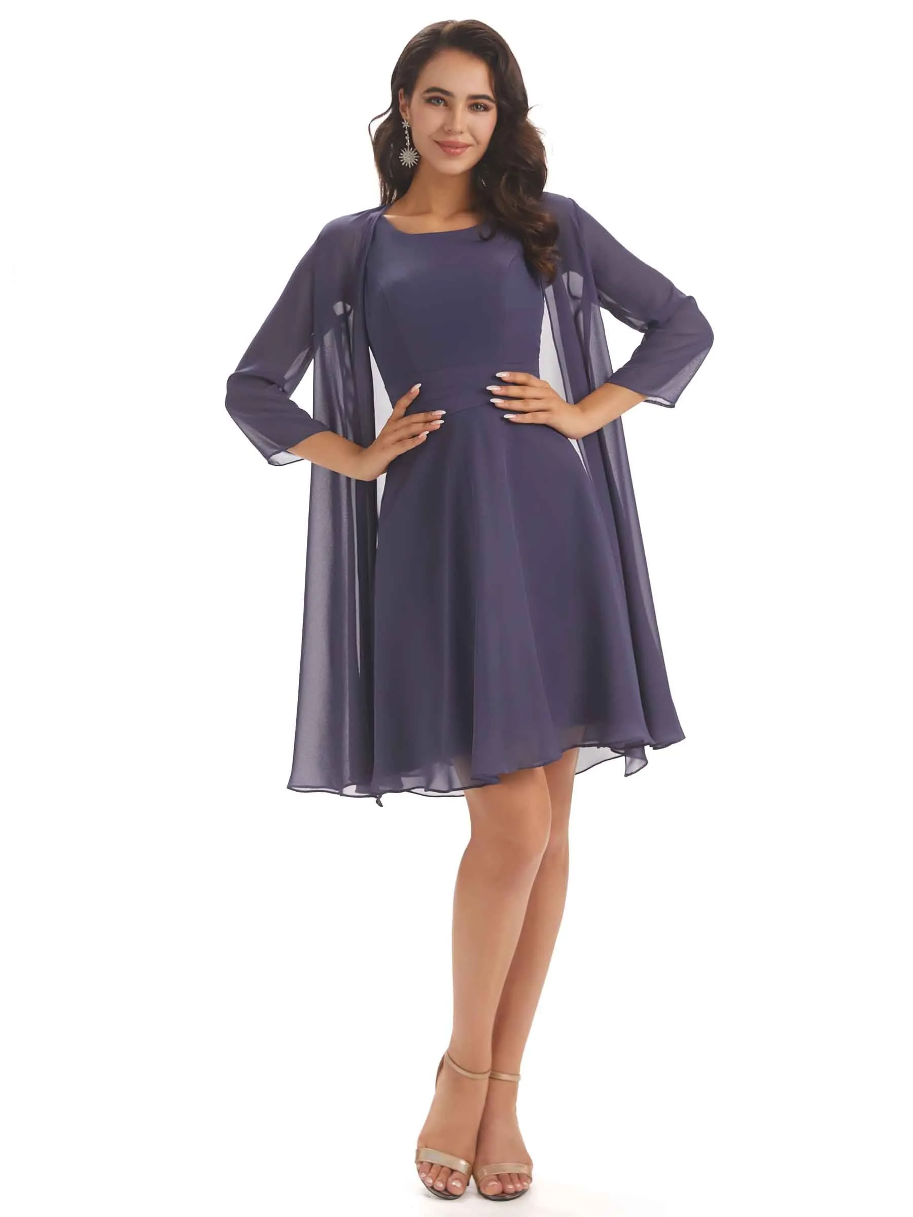 Elegant Chiffon A-line Knee Length Mother Of The Bride Dresses With Jacket sold by ChicSew