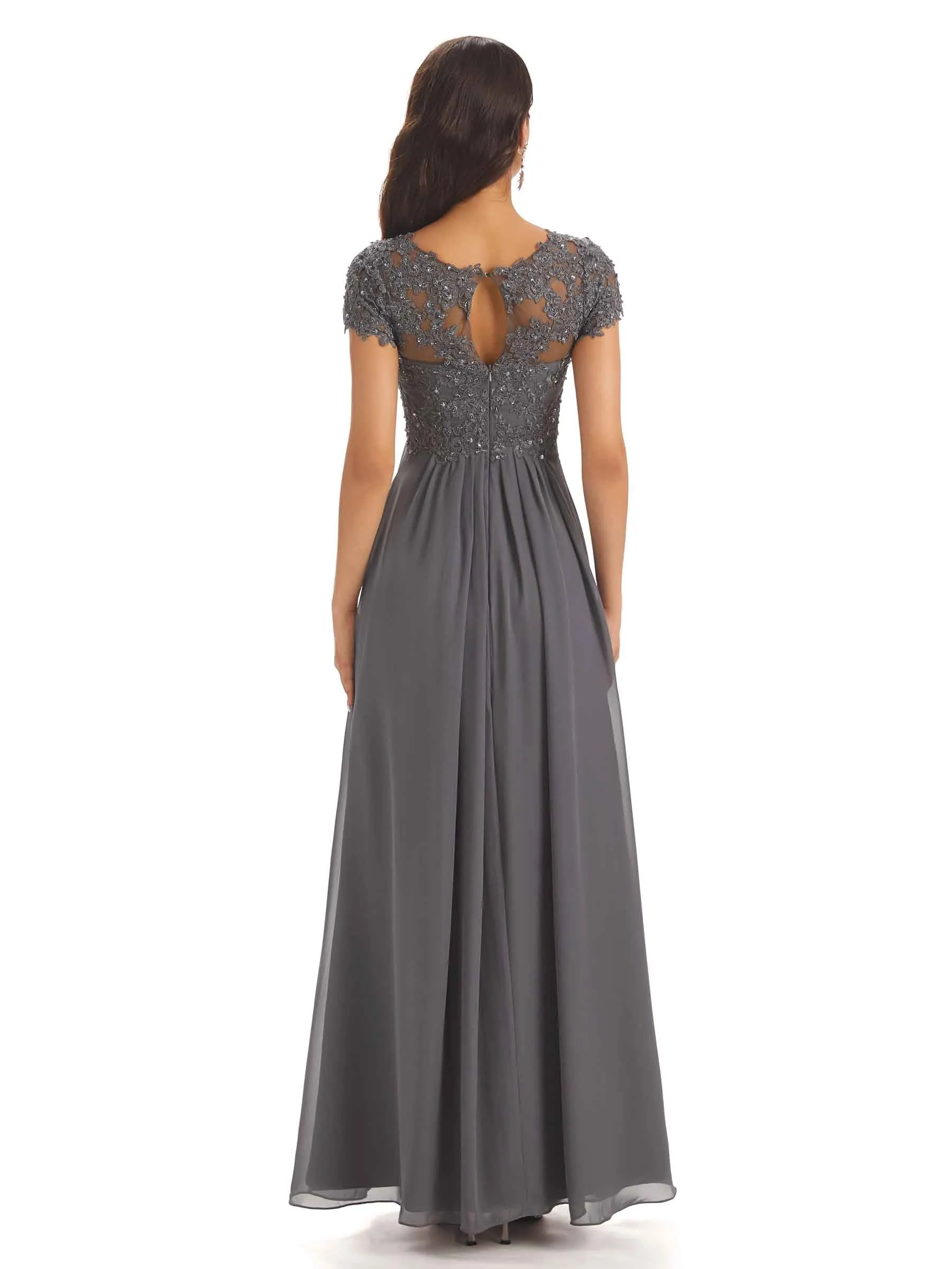 Elegant Short Sleeves Beaded Pleats A-line Floor-Length Mother of The Bride Dresses sold by ChicSew product image thumbnail 3