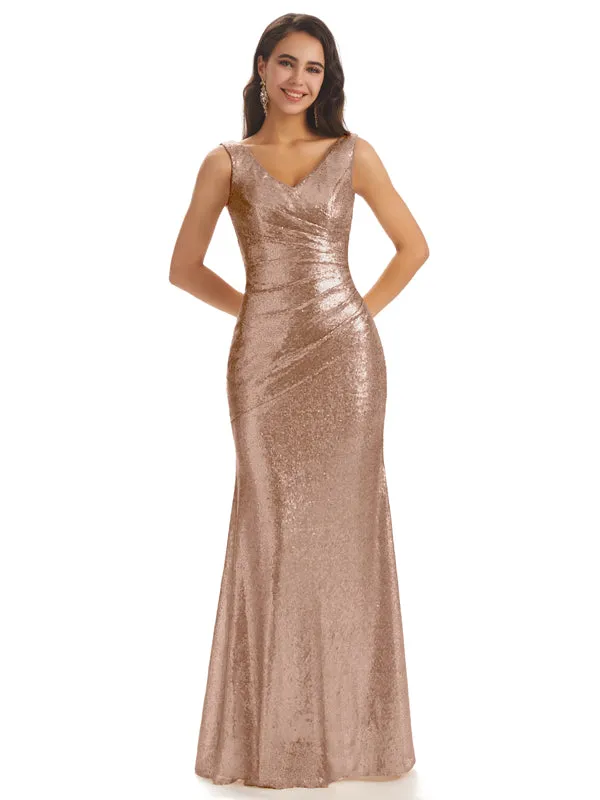 Sexy Sequin V-neck Sparkly Cheap Mermaid Bridesmaid Dresses Online sold by ChicSew