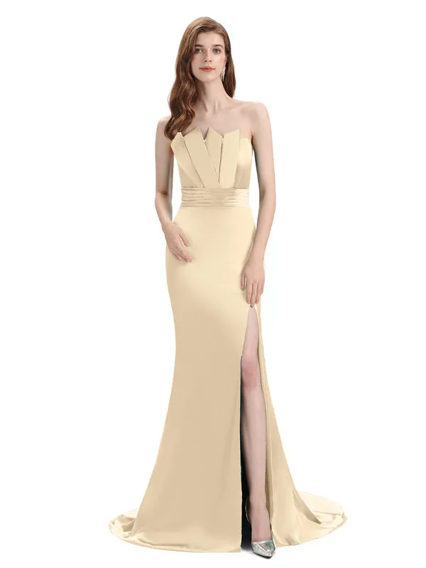 Sexy Soft Satin Mismatched Champagne Mermaid Long Bridesmaid Dresses Online, Maid of Honor Dresses sold by ChicSew product image thumbnail 3