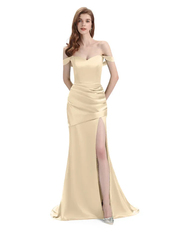 Sexy Soft Satin Mismatched Champagne Mermaid Long Bridesmaid Dresses Online, Maid of Honor Dresses sold by ChicSew product image thumbnail 5