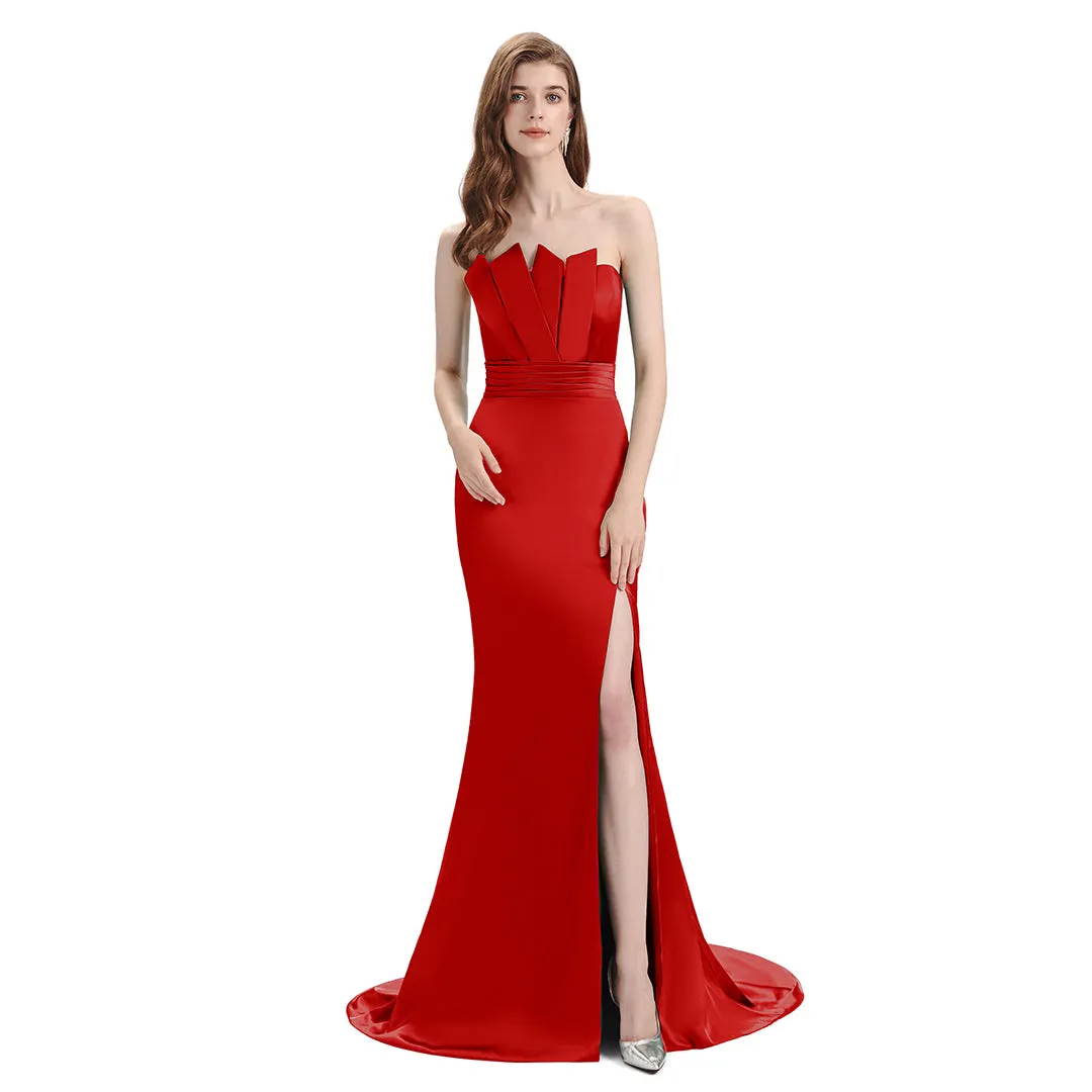 Sexy Soft Satin Mismatched Red Mermaid Long Bridesmaid Dresses Online, Red Maid of Honor Dresses sold by ChicSew product image thumbnail 3