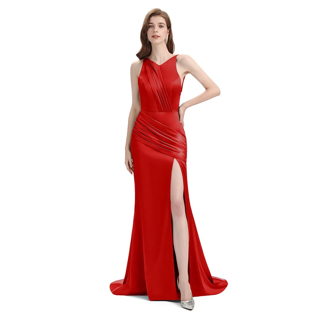 Sexy Soft Satin Mismatched Red Mermaid Long Bridesmaid Dresses Online, Red Maid of Honor Dresses sold by ChicSew product image thumbnail 4