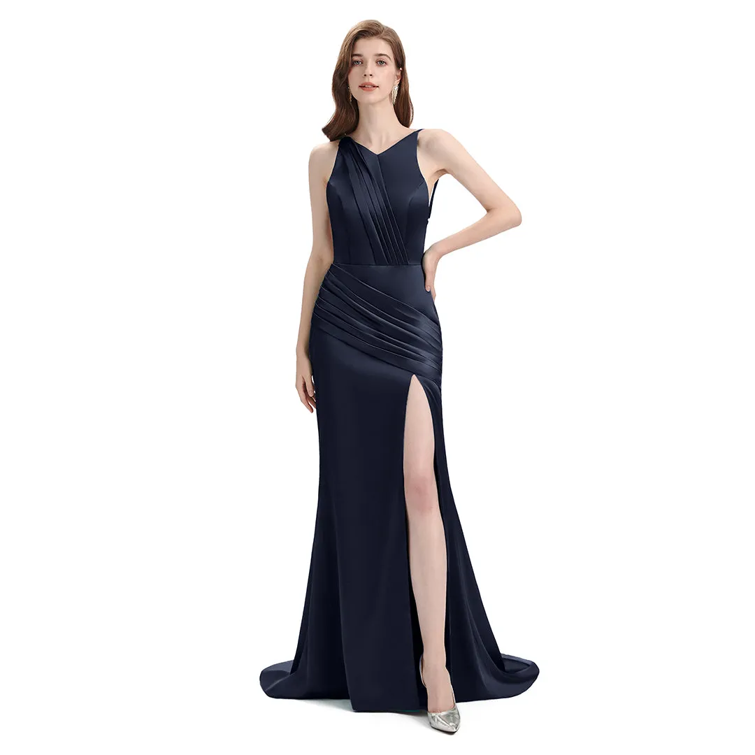 Sexy Soft Satin Mismatched Navy Mermaid Long Bridesmaid Dresses Online sold by ChicSew product image thumbnail 4