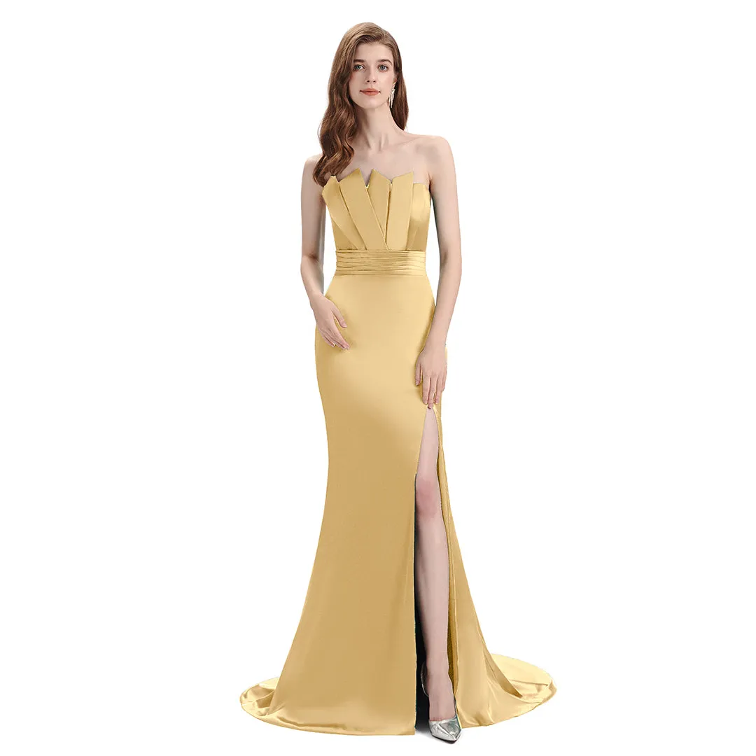 Sexy Side Slit Mismatched Soft Satin Mermaid Long Gold Bridesmaid Dresses sold by ChicSew product image thumbnail 3