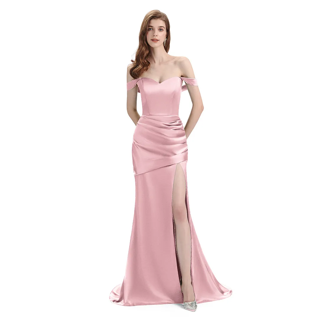 Sexy Side Slit Mismatched Blush Pink Soft Satin Mermaid Long Bridesmaid Dresses sold by ChicSew product image thumbnail 5