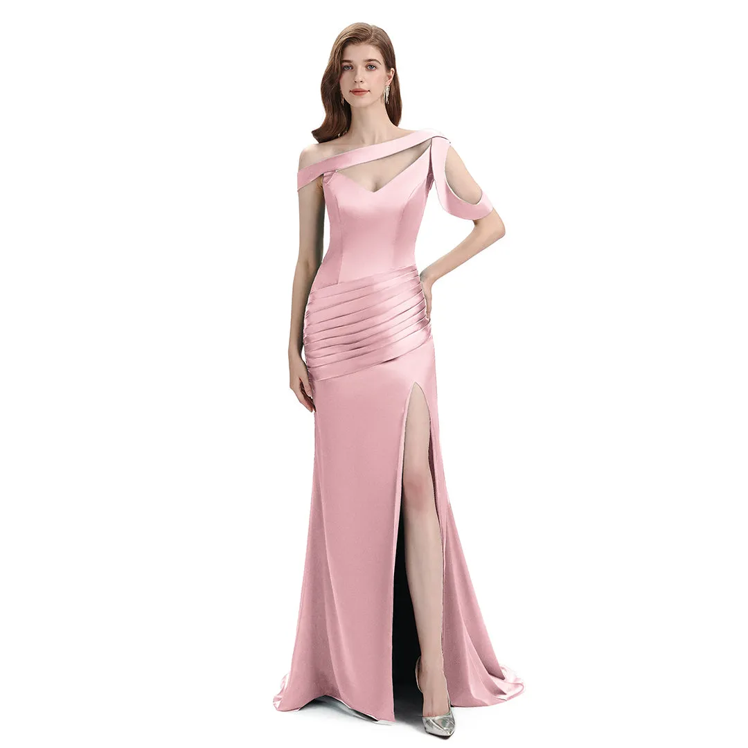 Sexy Side Slit Mismatched Blush Pink Soft Satin Mermaid Long Bridesmaid Dresses sold by ChicSew product image thumbnail 2
