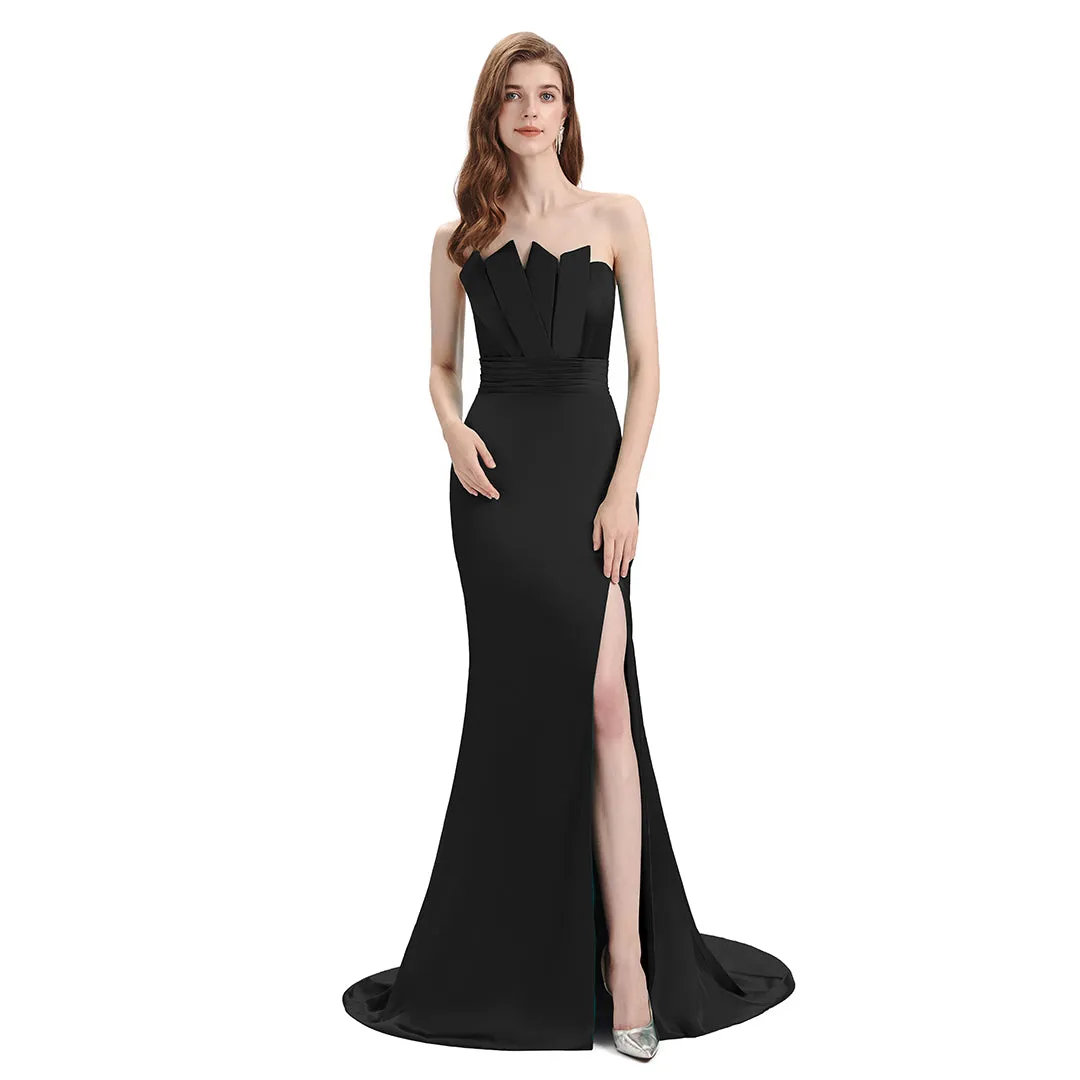 Sexy Mismatched Side Slit Soft Satin Long Mermaid Black Bridesmaid Dresses sold by ChicSew product image thumbnail 3