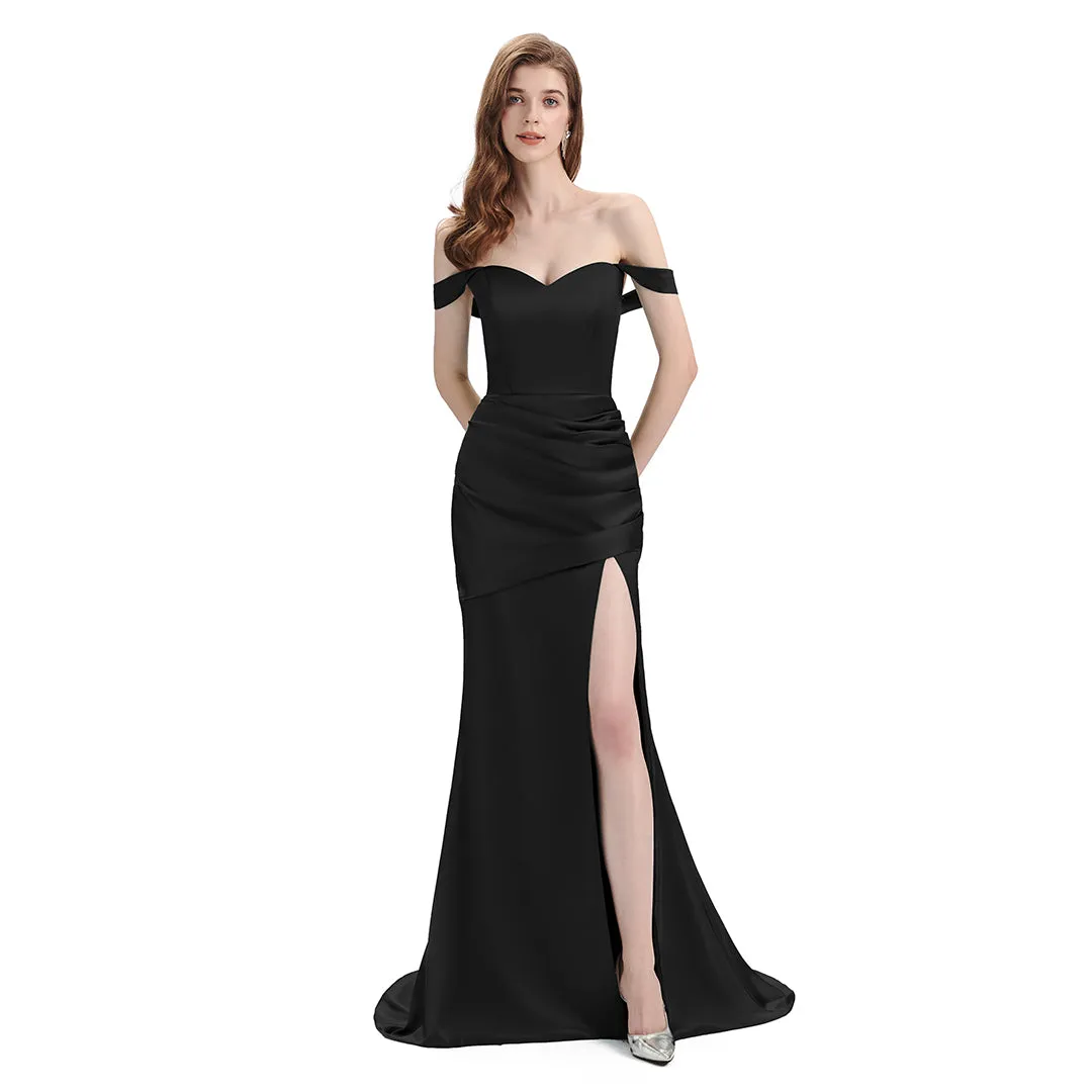 Sexy Mismatched Side Slit Soft Satin Long Mermaid Black Bridesmaid Dresses sold by ChicSew product image thumbnail 5