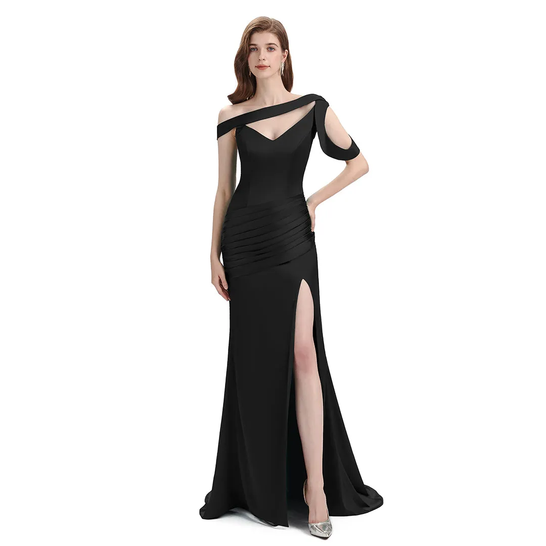 Sexy Mismatched Side Slit Soft Satin Long Mermaid Black Bridesmaid Dresses sold by ChicSew product image thumbnail 2