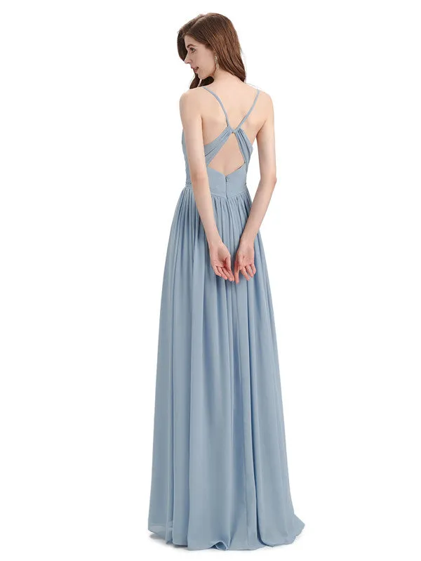 Spaghetti Straps A-line Chiffon Side Slit Long Bridesmaid Dresses sold by ChicSew product image thumbnail 4