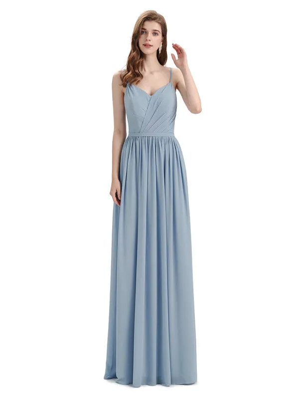 Spaghetti Straps A-line Chiffon Side Slit Long Bridesmaid Dresses sold by ChicSew product image thumbnail 3