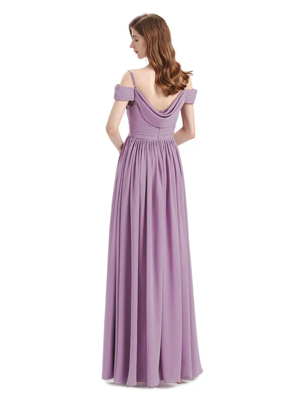 Simple A-line Chiffon Cold Shoulder Long Bridesmaid Dresses sold by ChicSew product image thumbnail 3