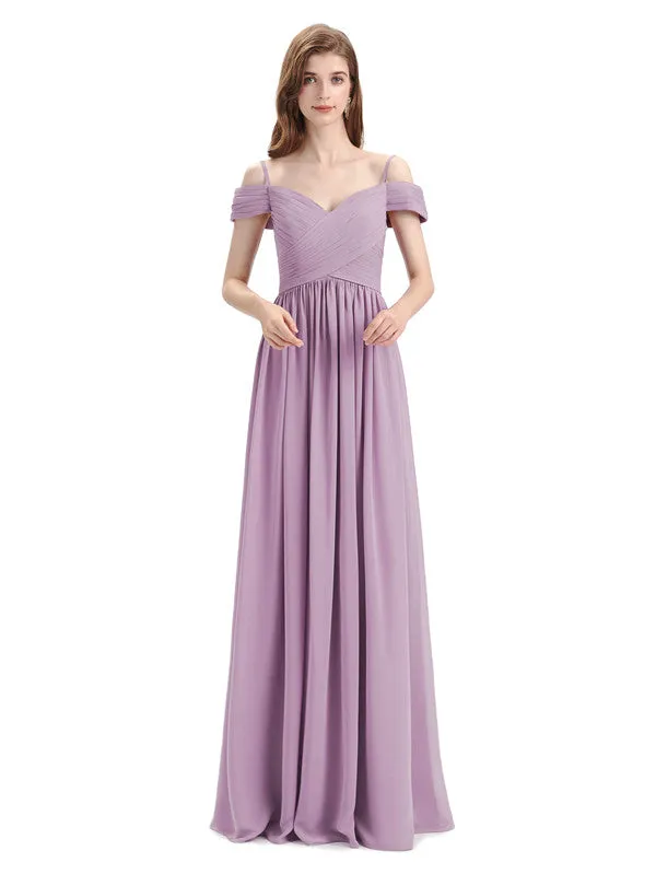 Simple A-line Chiffon Cold Shoulder Long Bridesmaid Dresses sold by ChicSew product image thumbnail 4