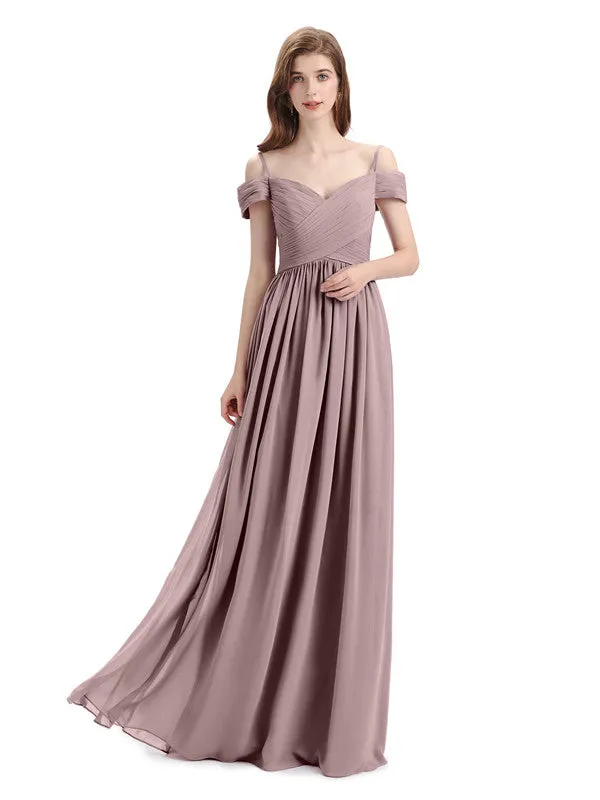 Simple A-line Chiffon Cold Shoulder Long Bridesmaid Dresses sold by ChicSew product image thumbnail 5