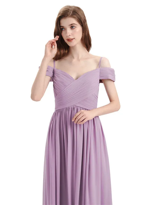 Simple A-line Chiffon Cold Shoulder Long Bridesmaid Dresses sold by ChicSew product image thumbnail 2
