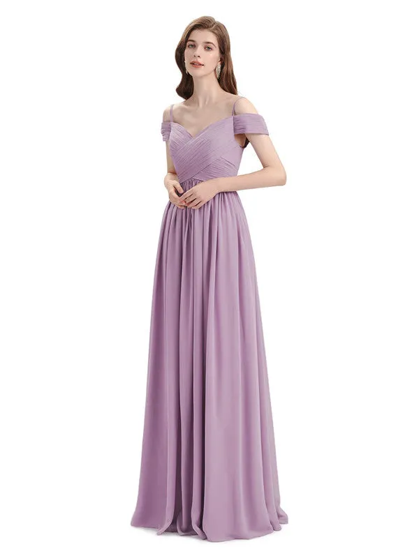 Simple A-line Chiffon Cold Shoulder Long Bridesmaid Dresses made by ChicSew
