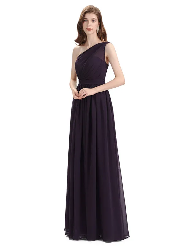 Popular One Shoulder A-line Floor-length Chiffon Bridesmaid Dresses sold by ChicSew product image thumbnail 4