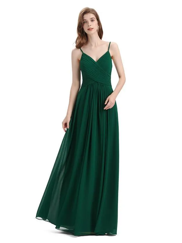 Pleated A-line Spaghetti Straps Chiffon Long Bridesmaid Dresses sold by ChicSew product image thumbnail 5