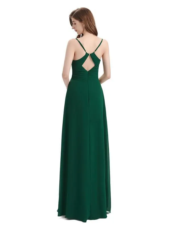 Pleated A-line Spaghetti Straps Chiffon Long Bridesmaid Dresses sold by ChicSew product image thumbnail 4