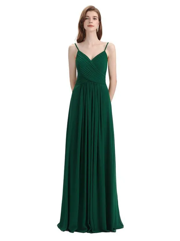 Pleated A-line Spaghetti Straps Chiffon Long Bridesmaid Dresses sold by ChicSew product image thumbnail 3