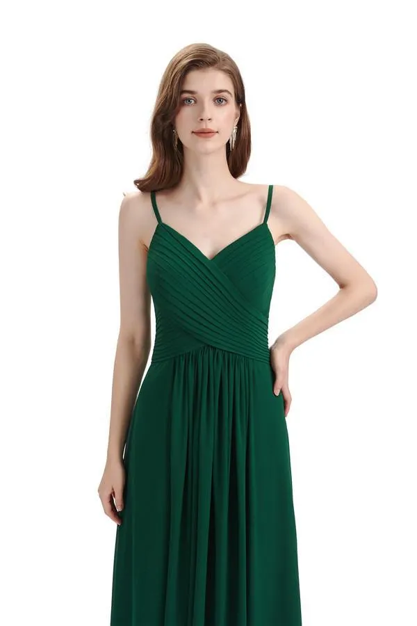 Pleated A-line Spaghetti Straps Chiffon Long Bridesmaid Dresses sold by ChicSew product image thumbnail 2
