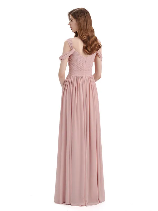 Simple Off-shoulder Chiffon Floor-Length Long Bridesmaid Dresses sold by ChicSew product image thumbnail 4