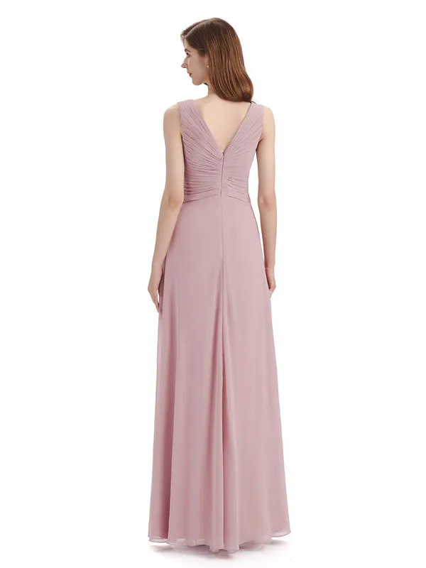 Simple V-neck Chiffon Floor-Length Long Bridesmaid Dresses sold by ChicSew product image thumbnail 3