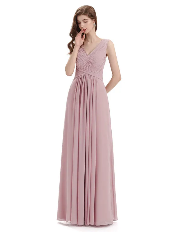 Simple V-neck Chiffon Floor-Length Long Bridesmaid Dresses sold by ChicSew product image thumbnail 5