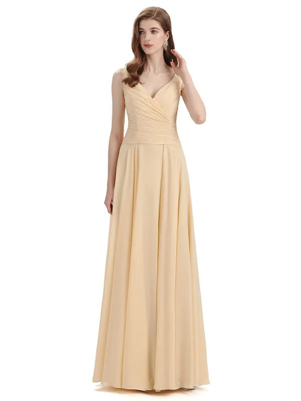 Simple V-neck Chiffon Floor-Length Long Bridesmaid Dresses sold by ChicSew product image thumbnail 5