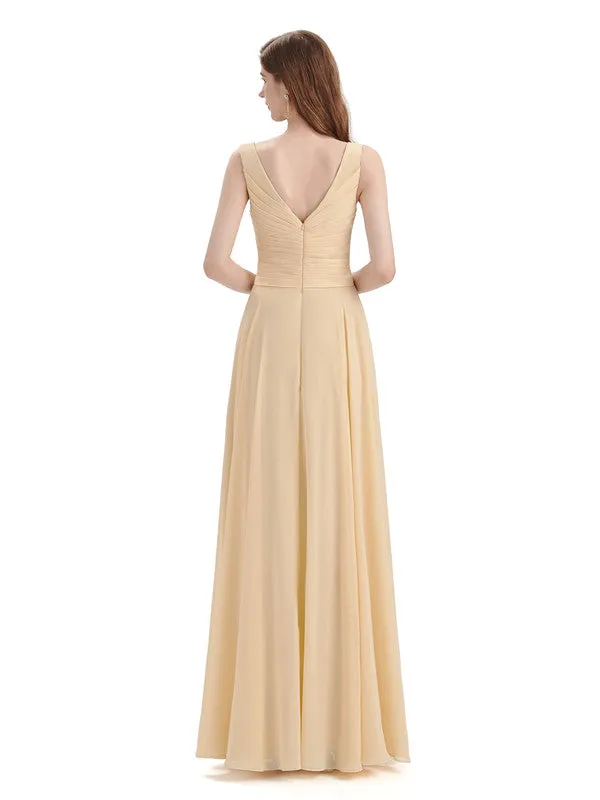 Simple V-neck Chiffon Floor-Length Long Bridesmaid Dresses sold by ChicSew product image thumbnail 3