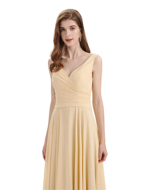 Simple V-neck Chiffon Floor-Length Long Bridesmaid Dresses sold by ChicSew product image thumbnail 2