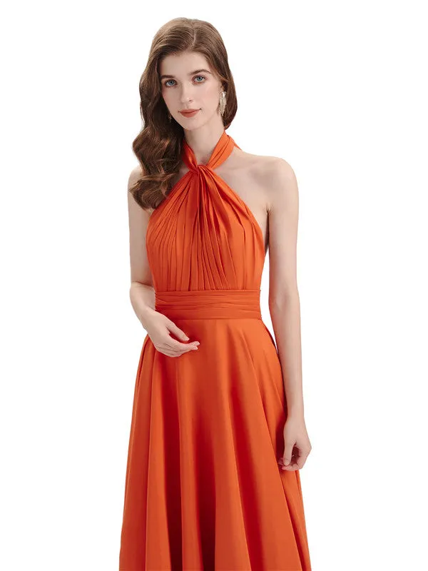 Simple A-Line High Neck Pleats Chiffon Floor Length Bridesmaid Dresses sold by ChicSew product image thumbnail 2