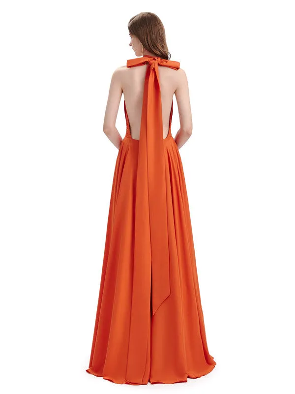 Simple A-Line High Neck Pleats Chiffon Floor Length Bridesmaid Dresses sold by ChicSew product image thumbnail 3