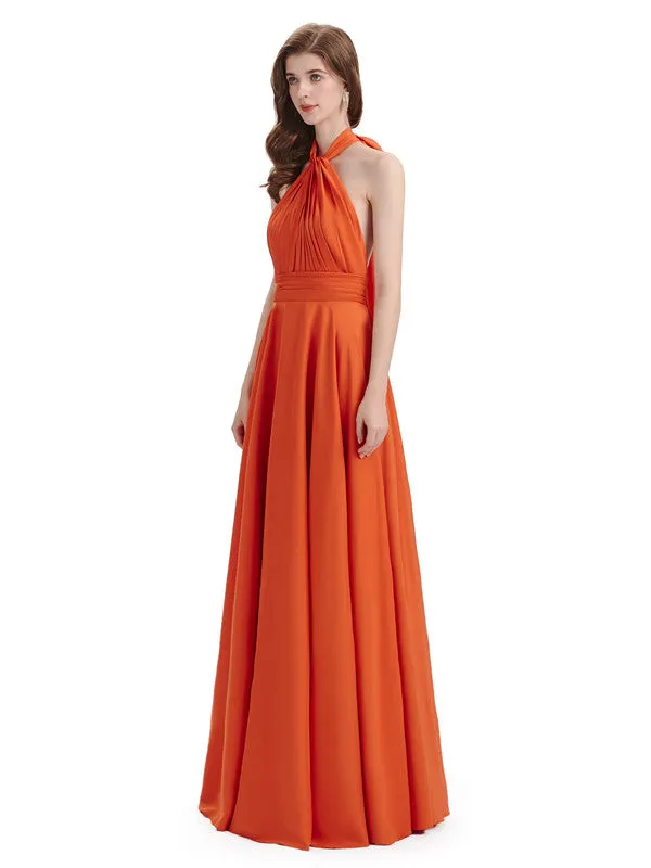 Simple A-Line High Neck Pleats Chiffon Floor Length Bridesmaid Dresses sold by ChicSew product image thumbnail 5