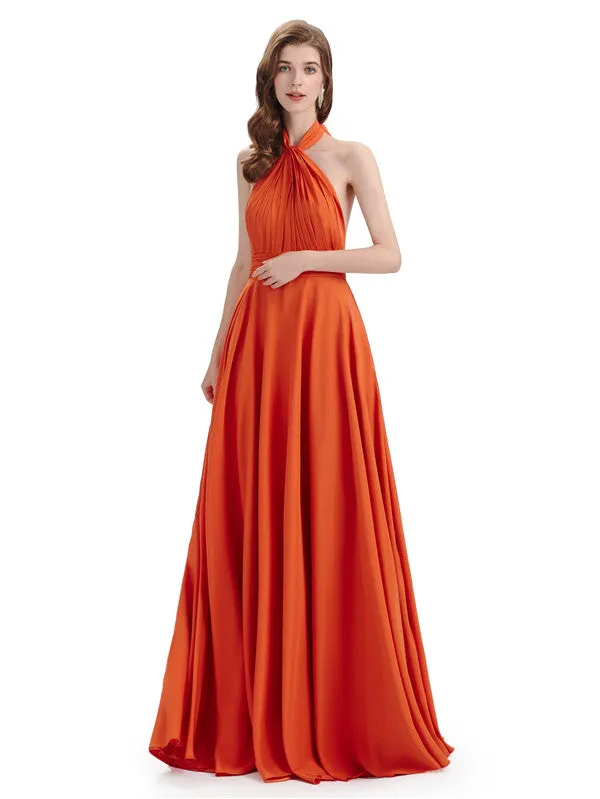 Simple A-Line High Neck Pleats Chiffon Floor Length Bridesmaid Dresses sold by ChicSew product image thumbnail 4