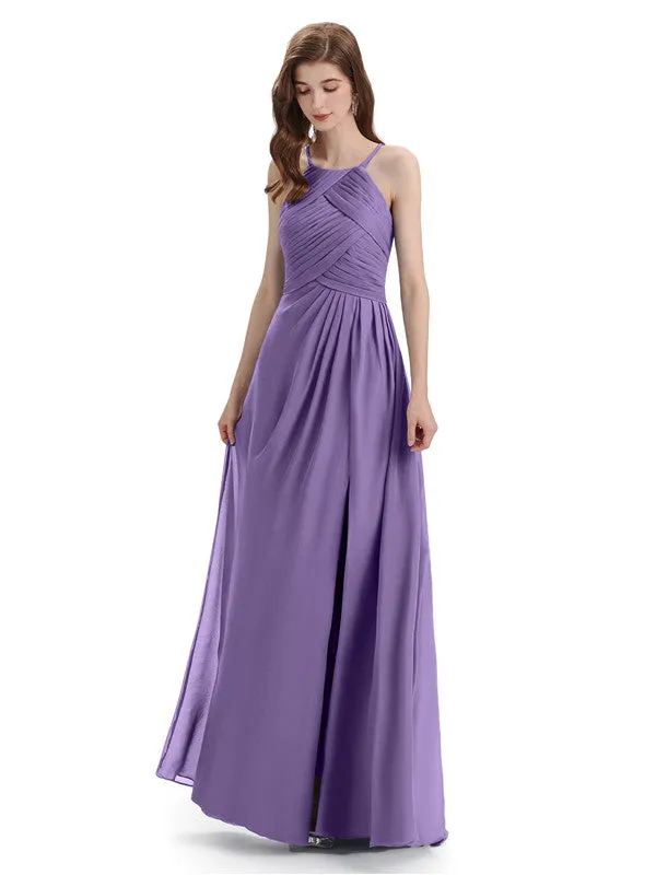 Charming Halter Side Slit Floor Length Bridesmaid Dresses sold by ChicSew