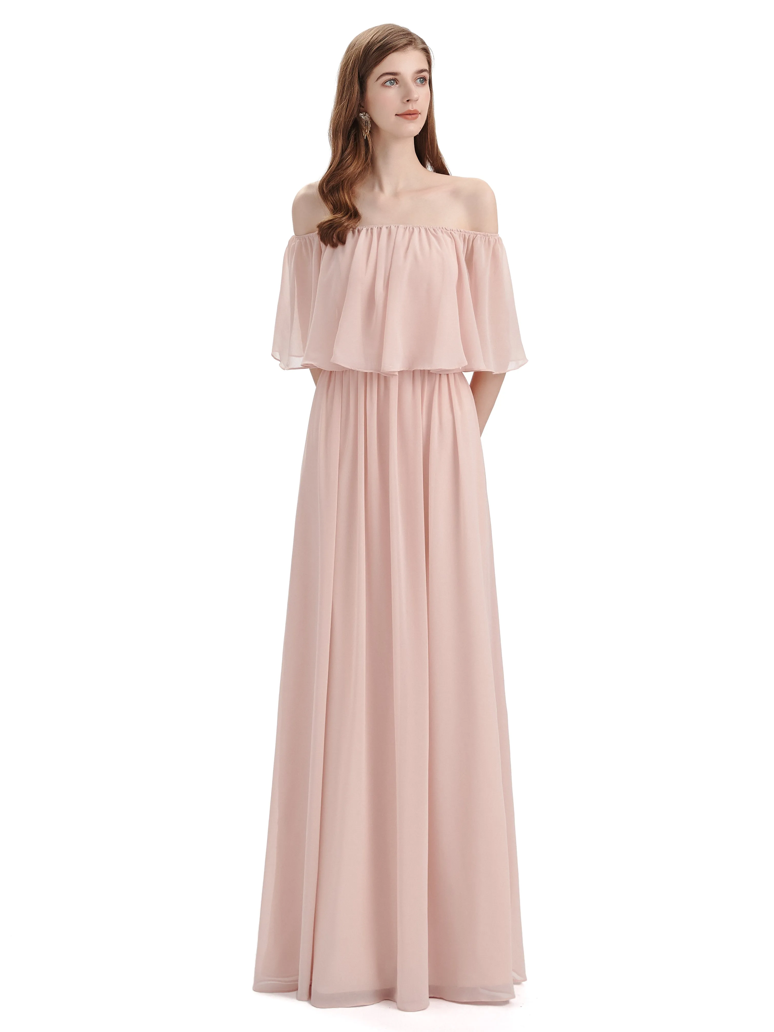 Simple A-Line Off The Shoulder Chiffon Long Bridesmaid Dresses sold by ChicSew product image thumbnail 5