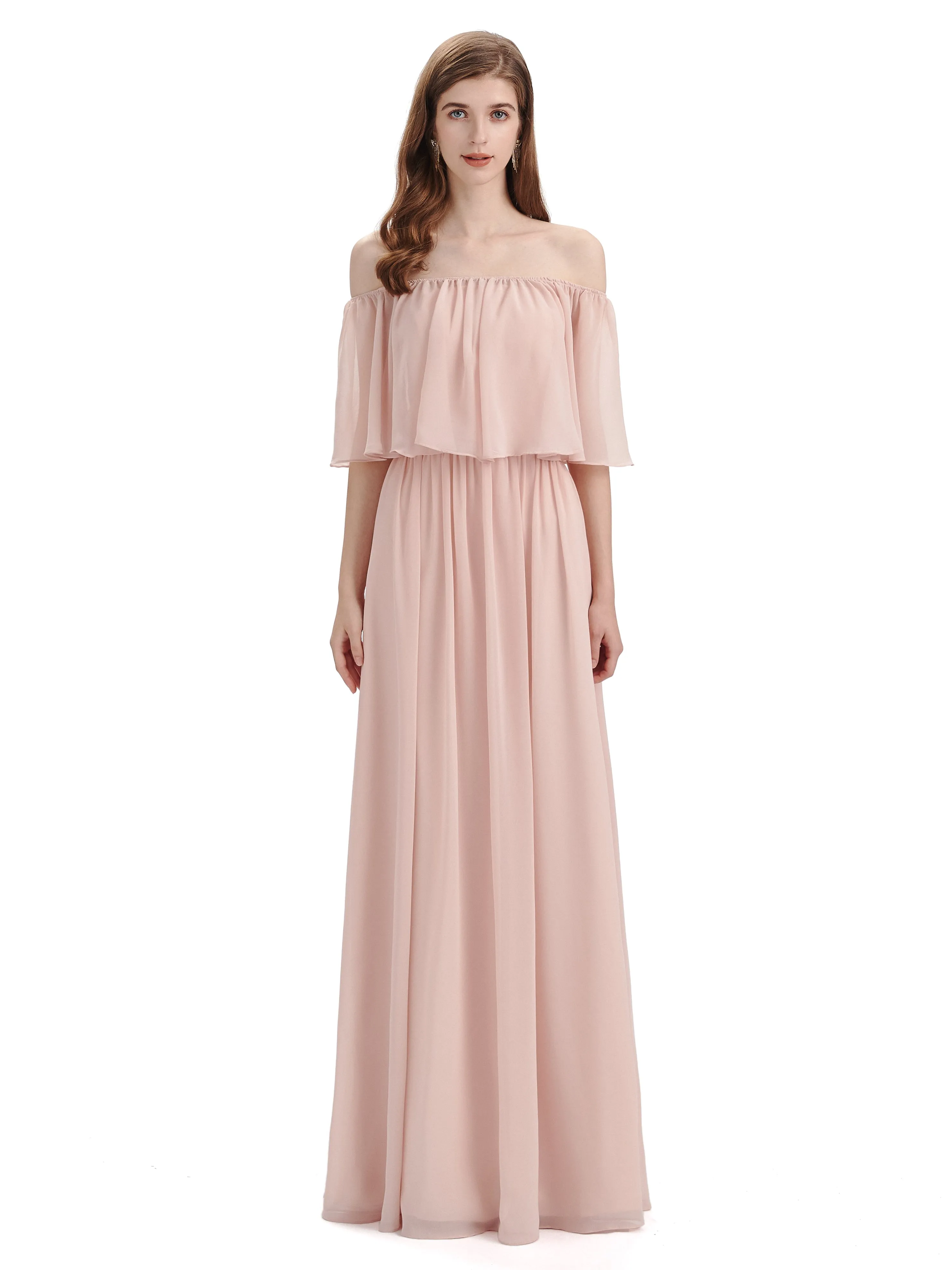 Simple A-Line Off The Shoulder Chiffon Long Bridesmaid Dresses sold by ChicSew product image thumbnail 3