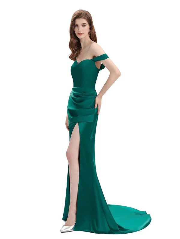 Sexy Soft satin Side Slit Off The Shoulder Floor-Length Mermaid Bridesmaid Dresses sold by ChicSew product image thumbnail 5