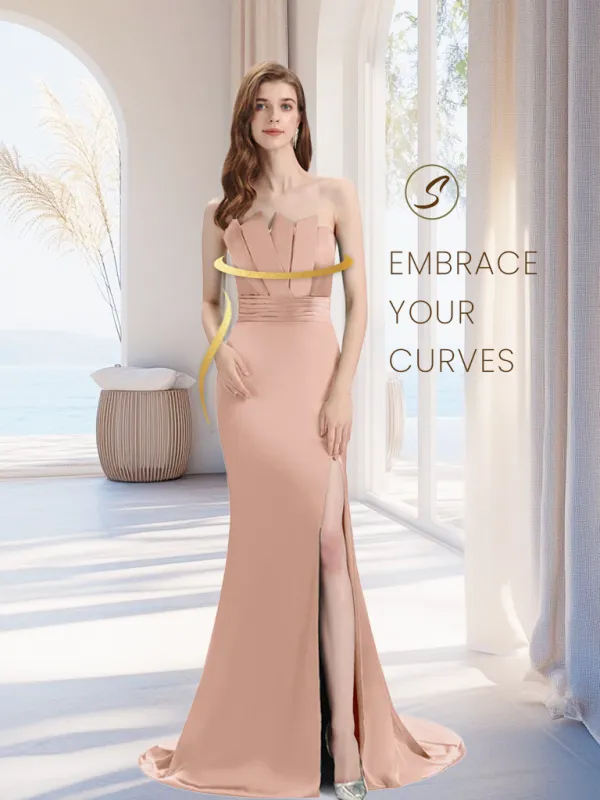 Elegant Soft Satin Strapless Split Side Floor-Length Mermaid Bridesmaid Dresses sold by ChicSew