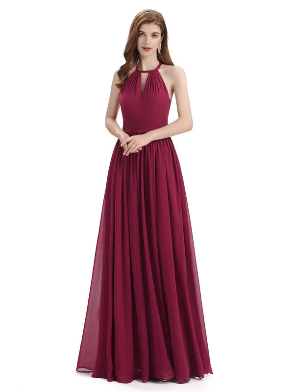 A-line Halter Simple Floor-Length Bridesmaid Dresses sold by ChicSew